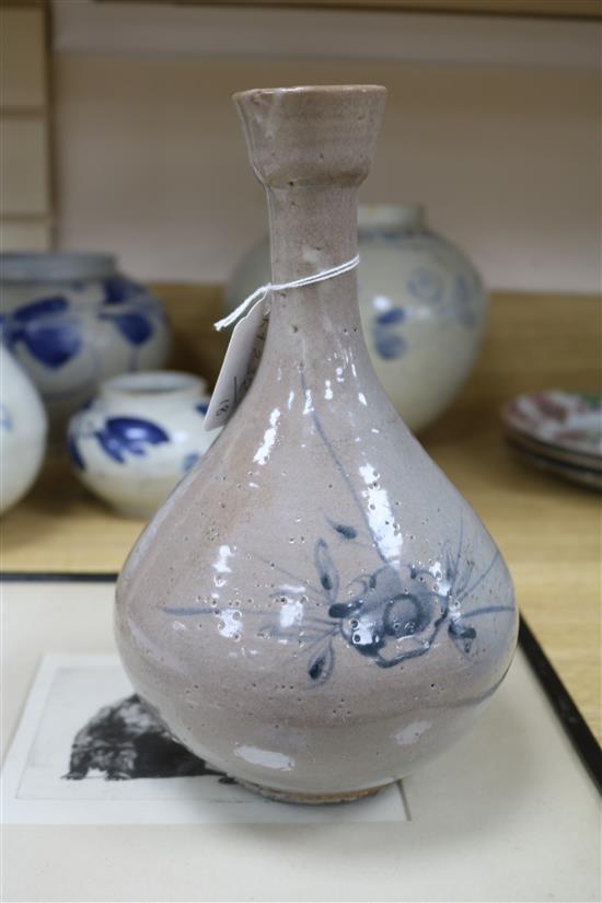 Five Korean pottery vases tallest 26cm